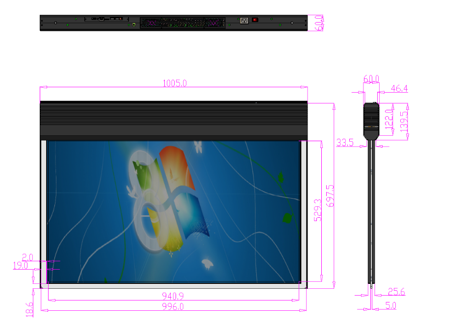 雅迅达双面吊挂广告机具体尺寸